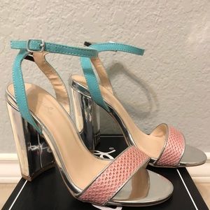 Qupid silver colorblock heels